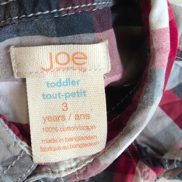 joe fresh red plaid cotton short sleeve button down shirt 3T toddler boys - Picture 2 of 4